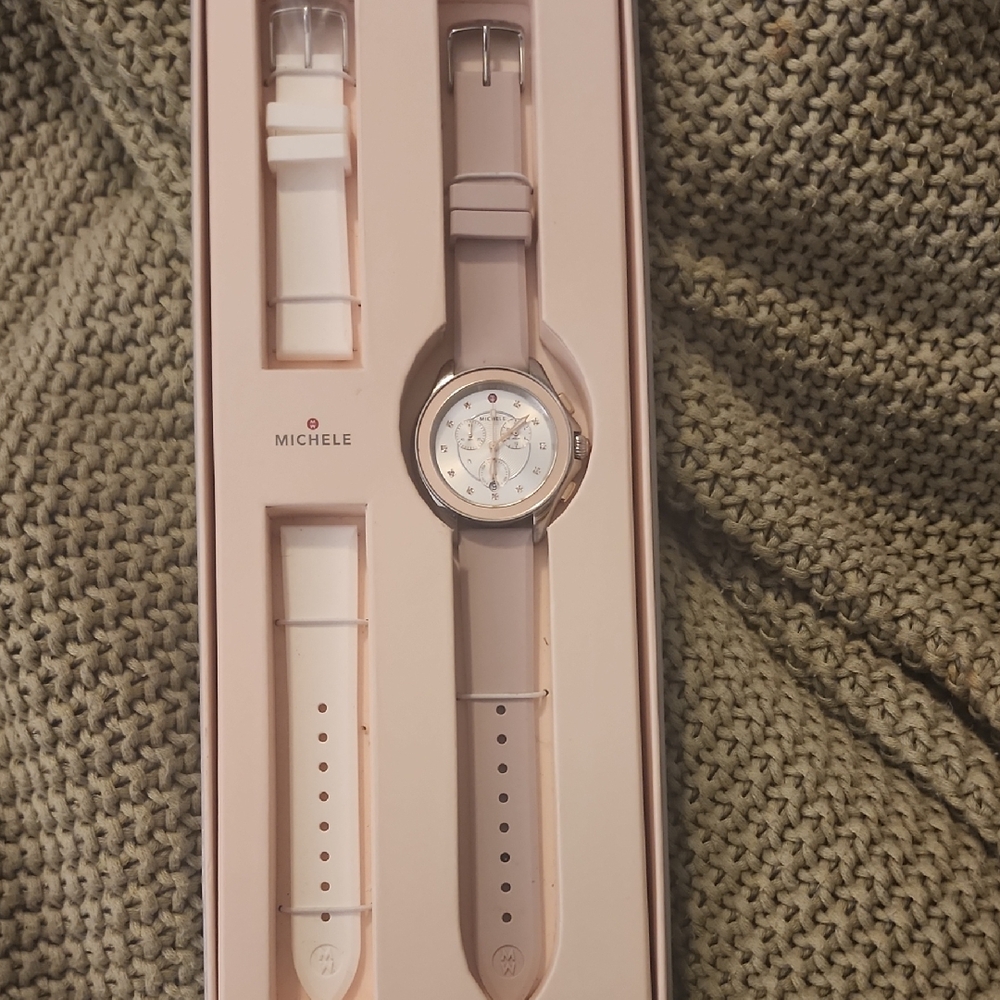 Michele Pink and White Watch Set